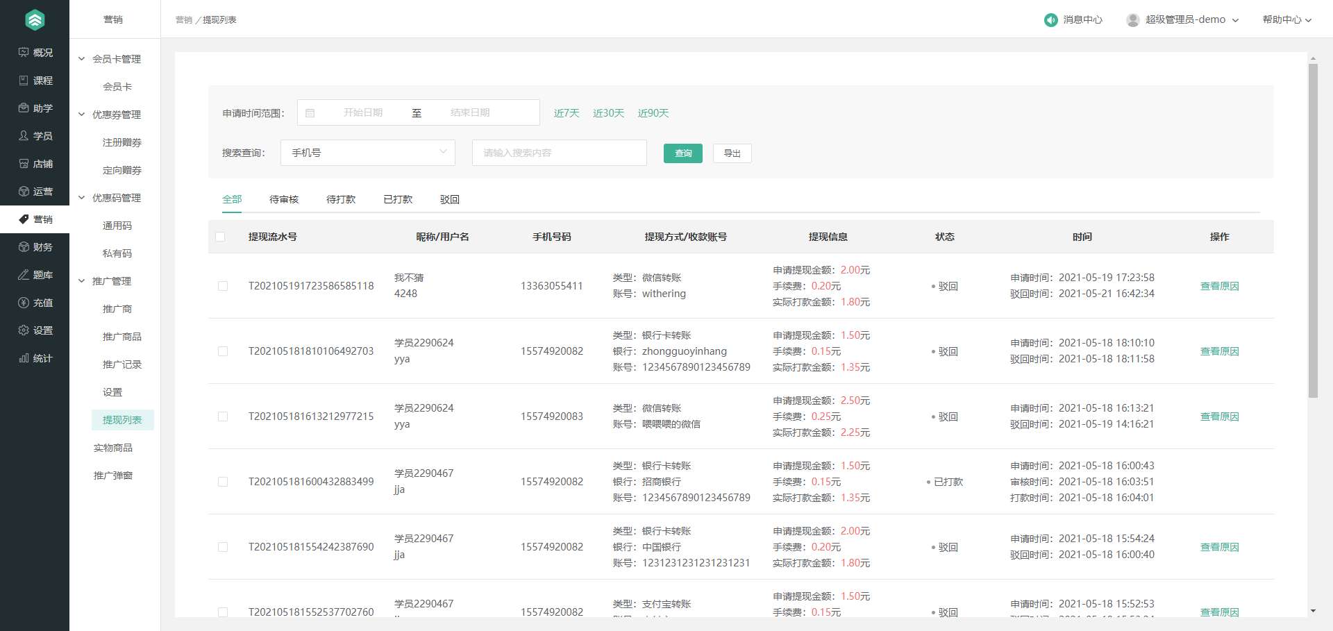 推广管理操作截图